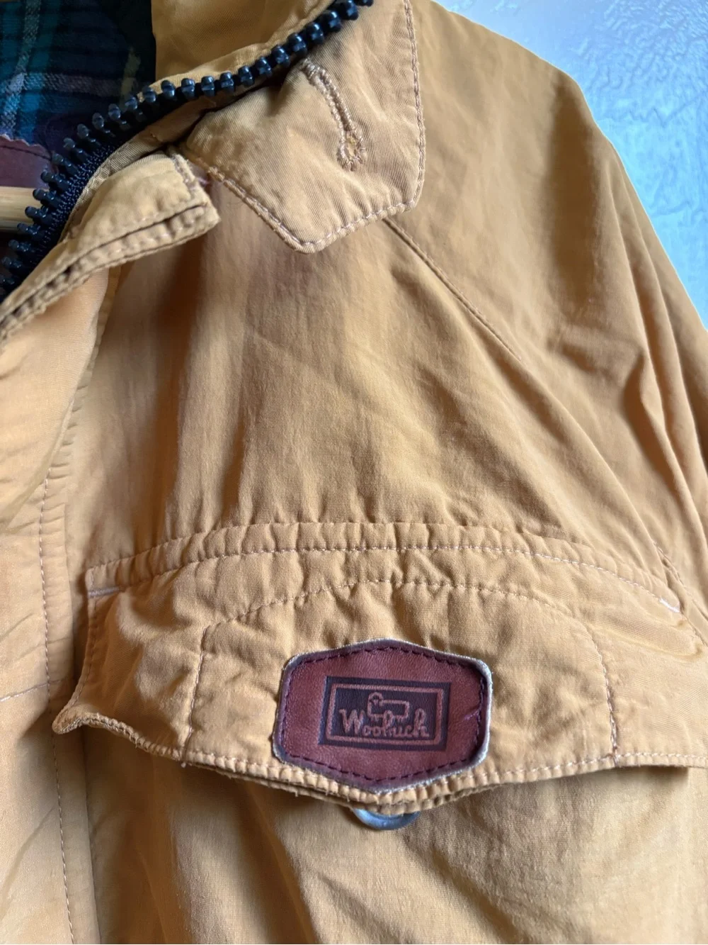 Vintage Woolrich Gore Tex Wool Lined Bomber Jacket Coat Mustard Tan Brown M